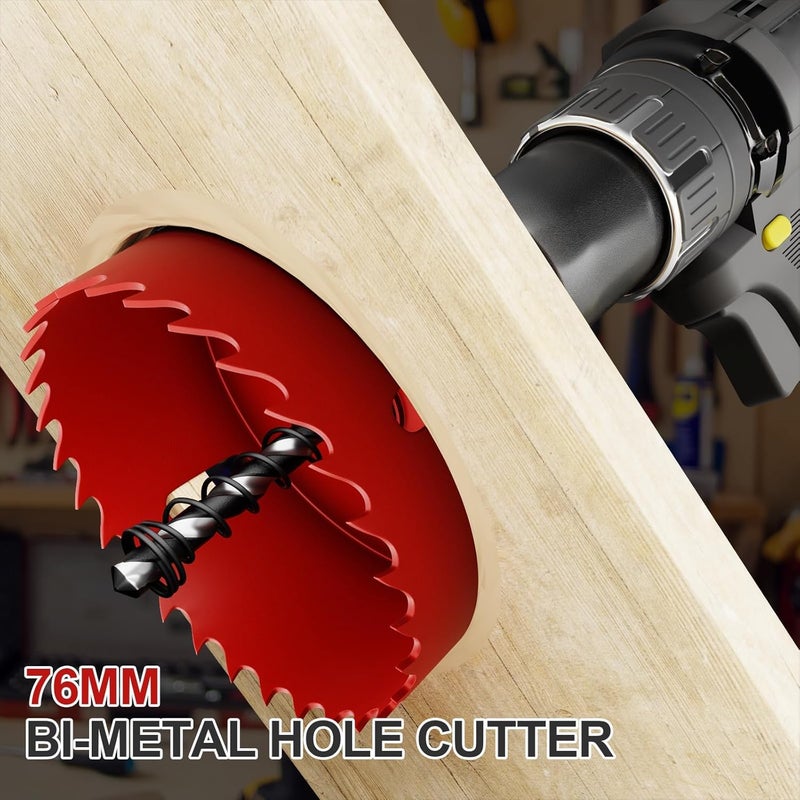 FIVELAKE 3" (76mm) Bi-Metal M42 High Speed Steel Hole Saw with Pilot Drill Bit, Smooth Cutting Edge for PVC, Drywall, Wood, Plastic, Gypsum Board, Rubber, Thin Metal - Image 5
